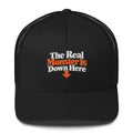 The Real Monster Is Down Here funny Halloween trucker hat