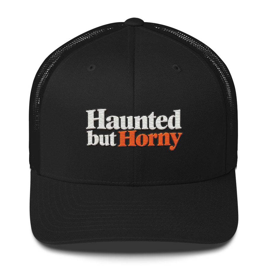 Haunted but Horny funny Halloween trucker cap