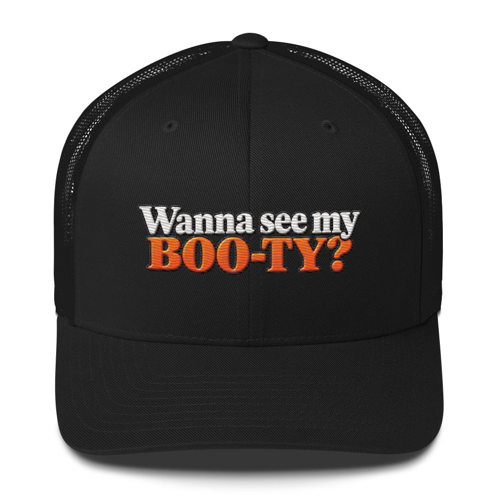 Wanna See My Boo-ty funny Halloween trucker hat